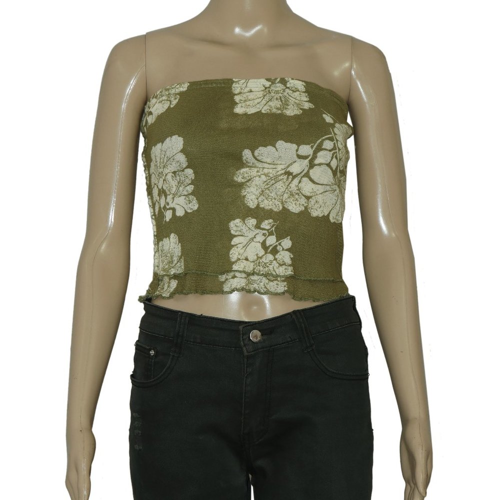 Free People Poppy Tube Top Army Green Combo Strapless Smocked XS - Picture 5 of 8